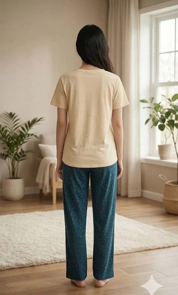 SKYBEN_Women_Printed_Beige_And_Dark_Green_Top_And_Pyjama_Set