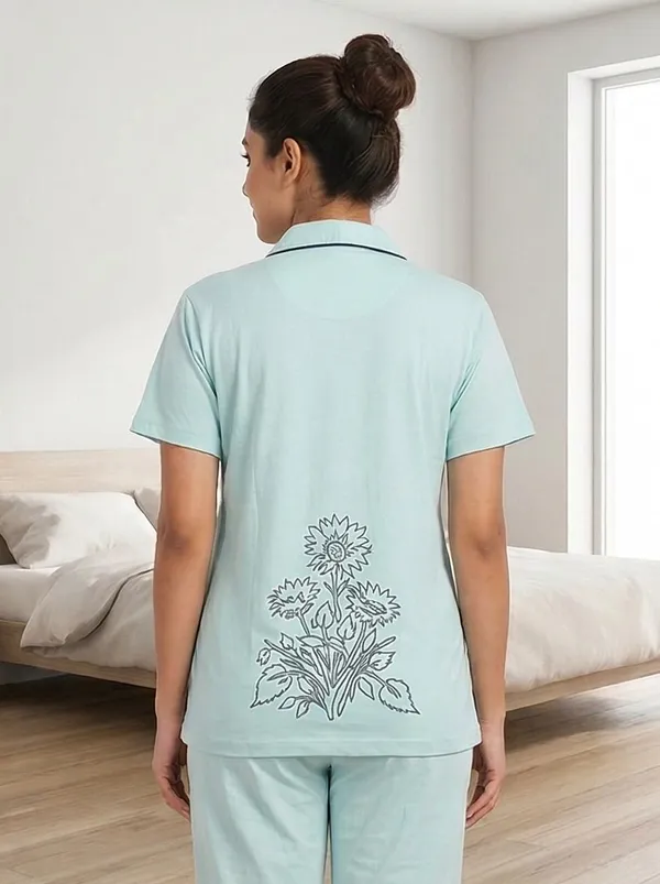 SKYBEN_Women_Printed_Sky_Blue_Shirt_And_Pyjama_set