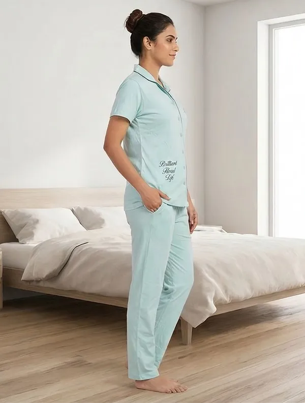 SKYBEN_Women_Printed_Sky_Blue_Shirt_And_Pyjama_set