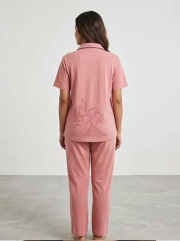 SKYBEN_Women_Printed_Peach_Shirt_And_Pyjama_set