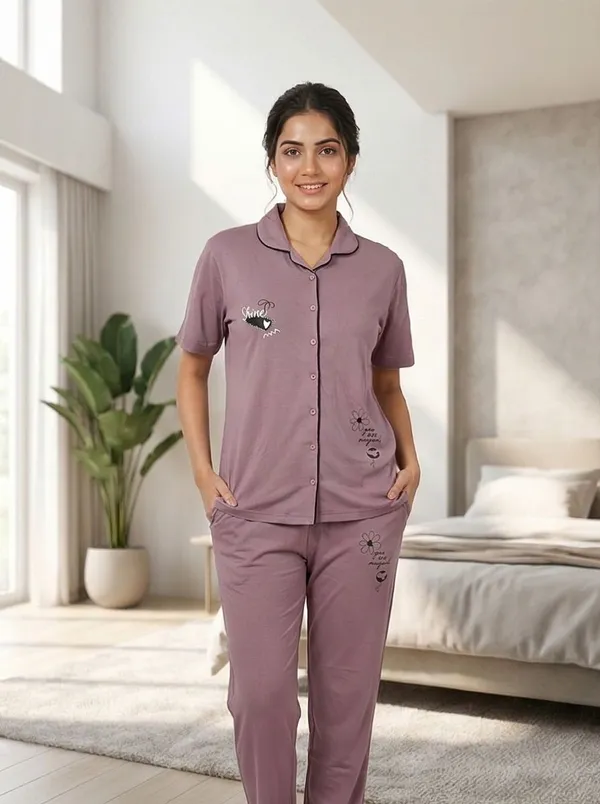 SKYBEN_Women_Printed_Mauve_Shirt_And_Pyjama_set