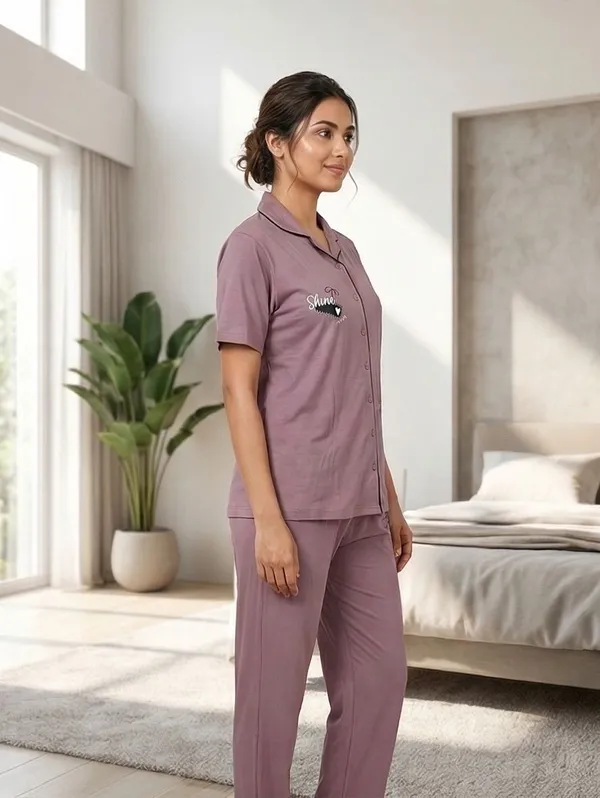 SKYBEN_Women_Printed_Mauve_Shirt_And_Pyjama_set