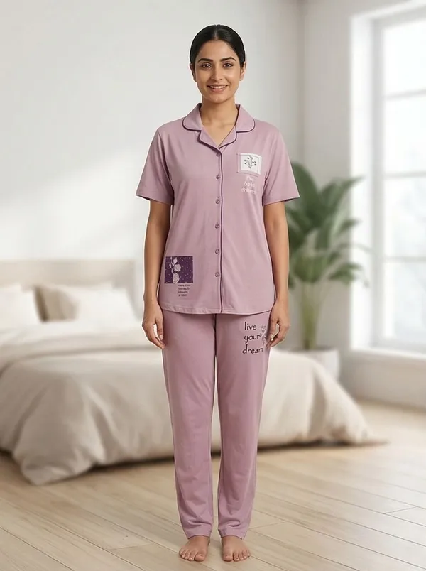 SKYBEN_Women_Printed_Mauve_Shirt_And_Pyjama_set