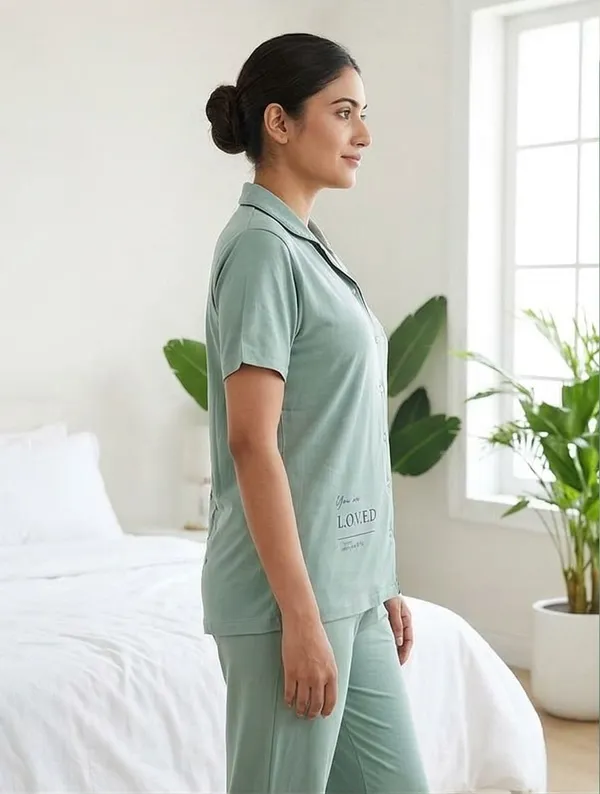 SKYBEN_Women_Printed_Sage_Green_Shirt_And_Pyjama_set