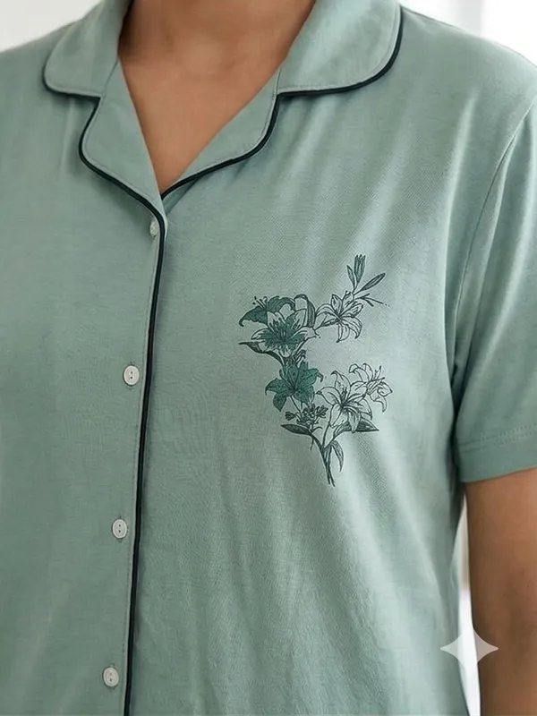 SKYBEN_Women_Printed_Sage_Green_Shirt_And_Pyjama_set