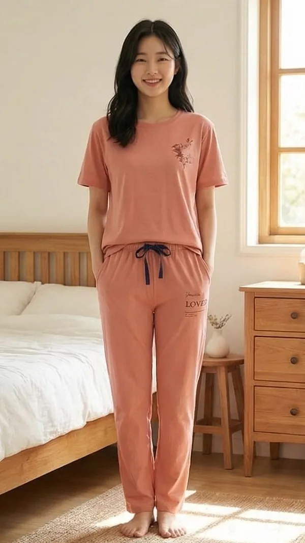 SKYBEN_Women_Self_Design,_Printed_Peach_Top_And_Pyjama_Set