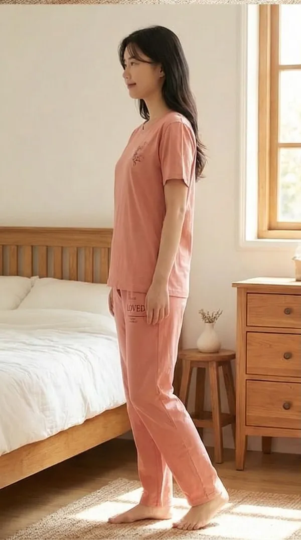 SKYBEN_Women_Self_Design,_Printed_Peach_Top_And_Pyjama_Set