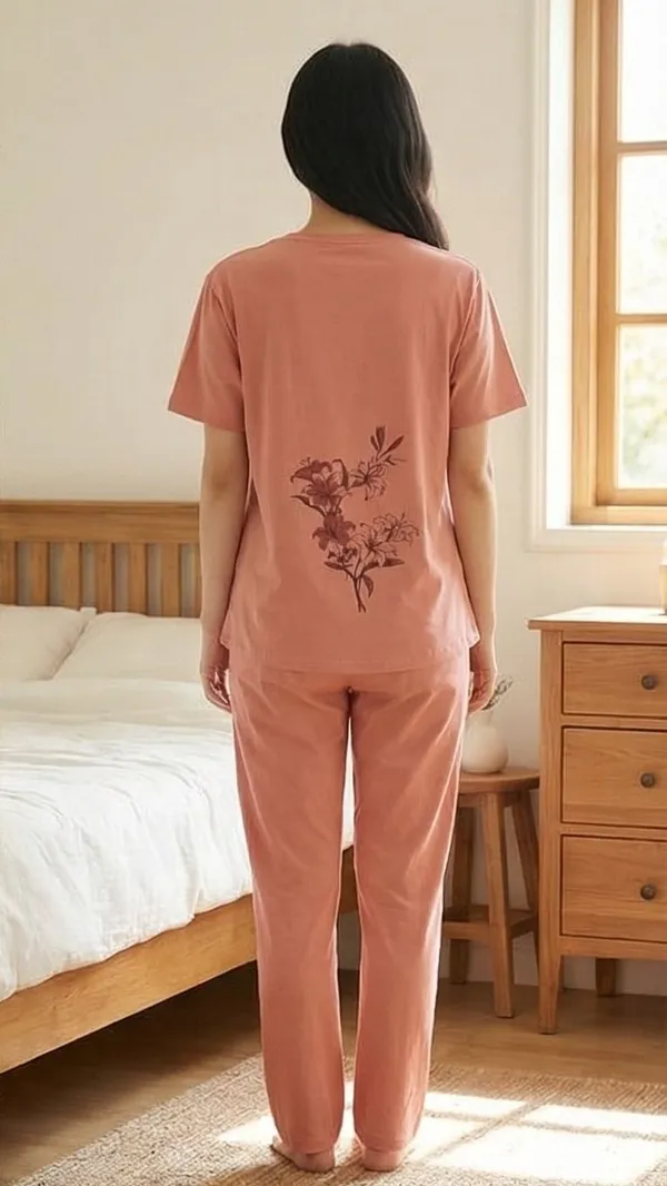 SKYBEN_Women_Self_Design,_Printed_Peach_Top_And_Pyjama_Set
