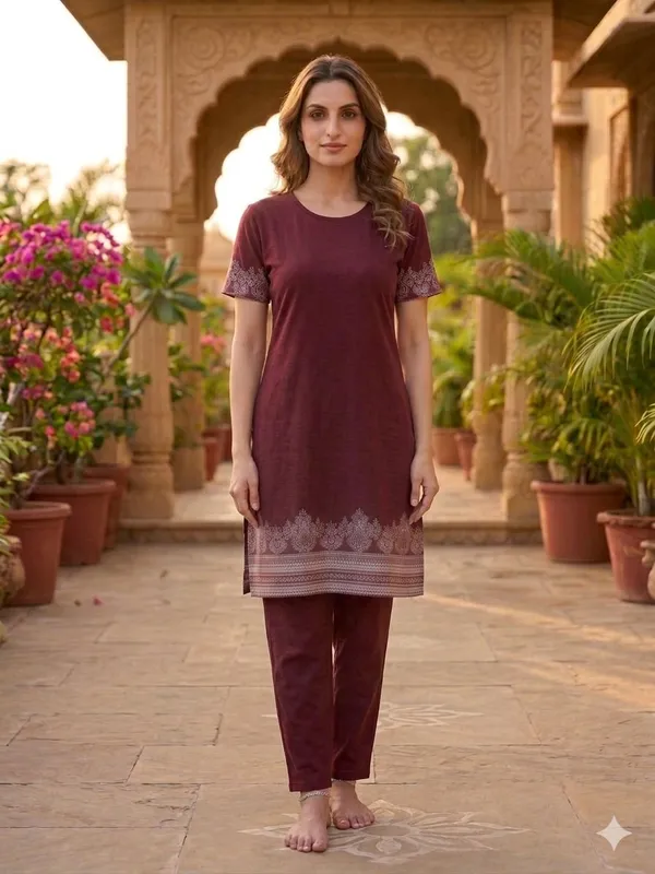 SKYBEN_Women_Printed_Maroon_Night_Suit_Set