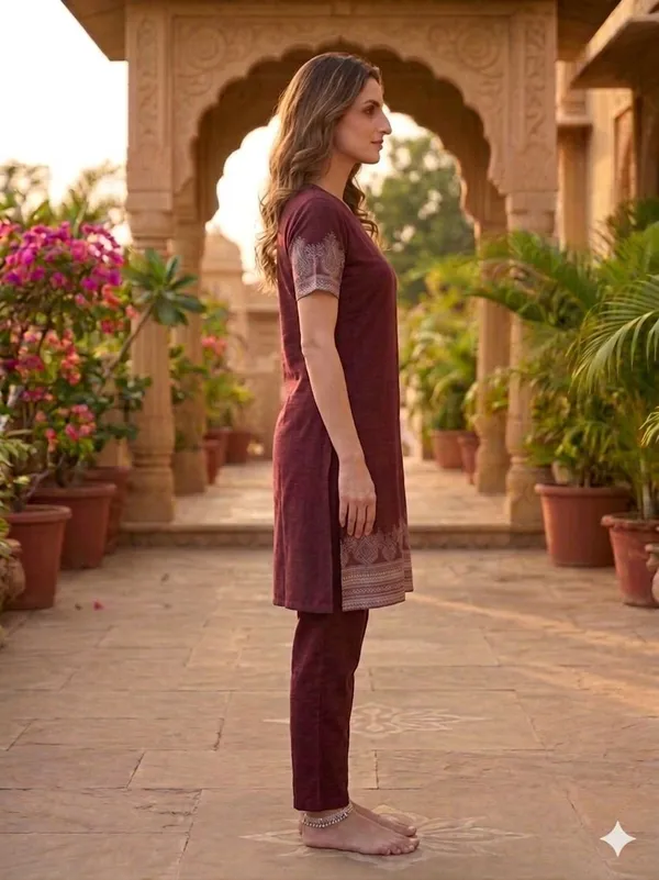 SKYBEN_Women_Printed_Maroon_Night_Suit_Set
