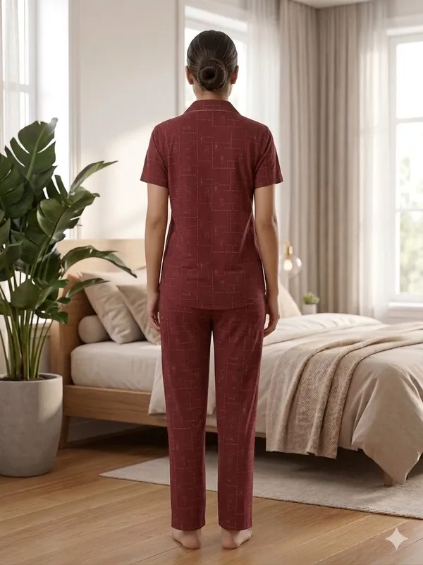 SKYBEN_Women_Printed_Maroon_Shirt_And_Pyjama_set