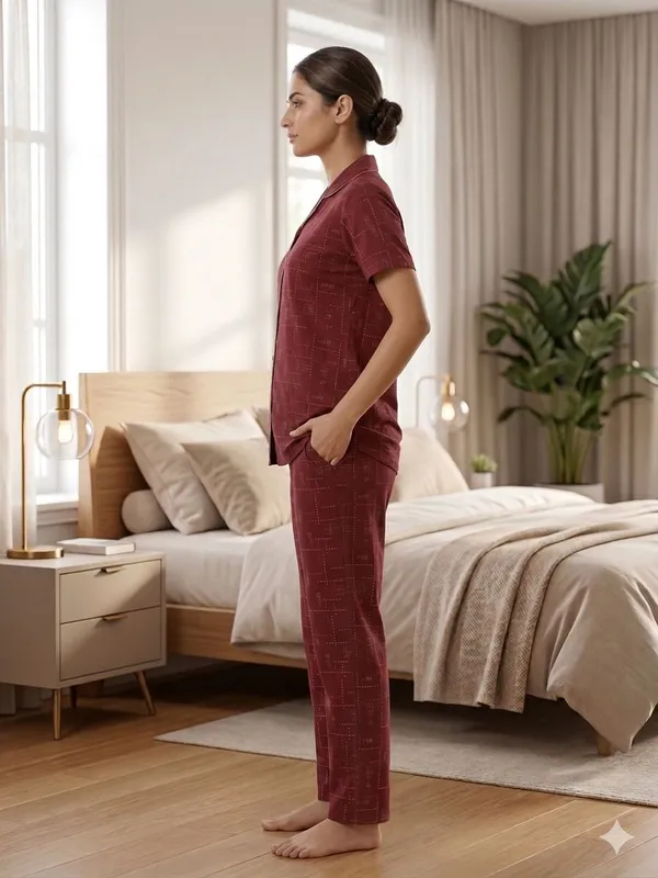 SKYBEN_Women_Printed_Maroon_Shirt_And_Pyjama_set