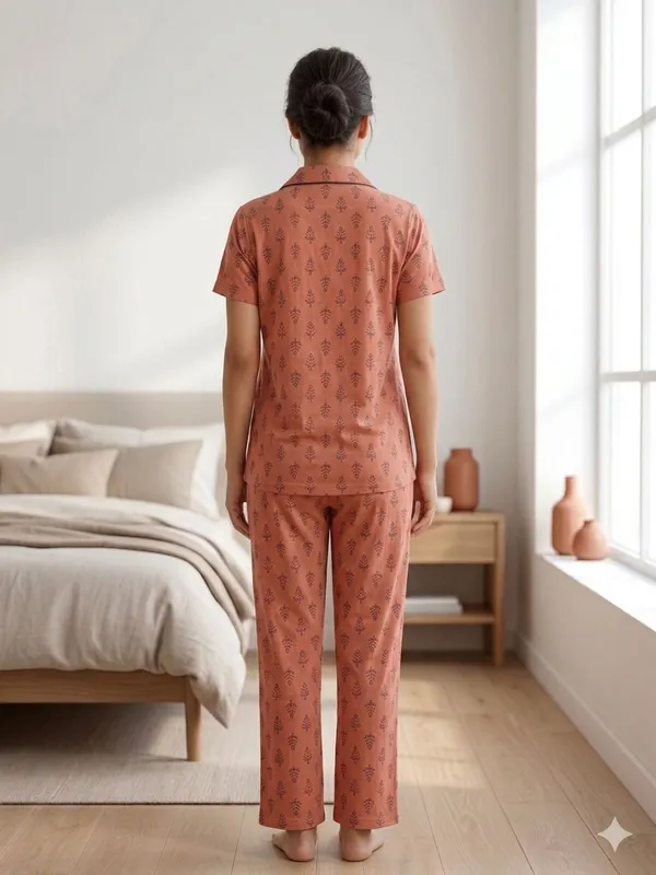 SKYBEN_Women_Printed_Peach_Shirt_And_Pyjama_set