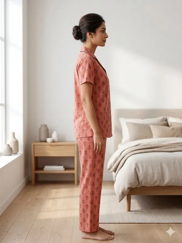 SKYBEN_Women_Printed_Peach_Shirt_And_Pyjama_set