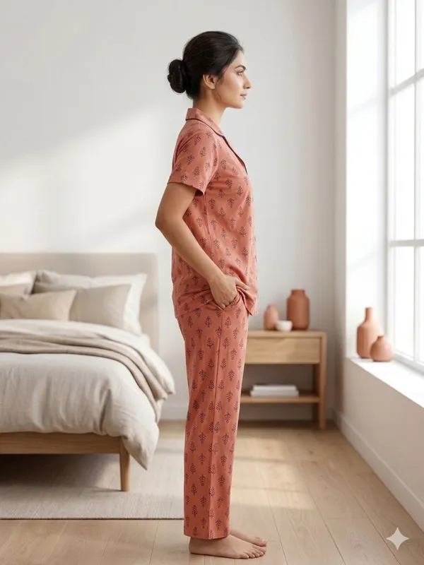 SKYBEN_Women_Printed_Peach_Shirt_And_Pyjama_set
