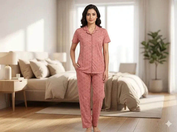 SKYBEN_Women_Printed_Peach_Shirt_And_Pyjama_set