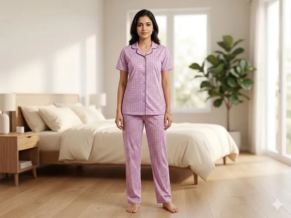 SKYBEN_Women_Printed_Light_Pink_Shirt_And_Pyjama_set