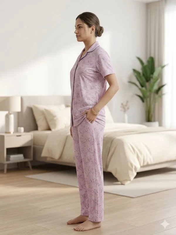 SKYBEN_Women_Printed_Lavender_Shirt_And_Pyjama_set