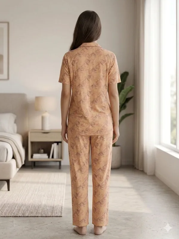 SKYBEN_Women_Printed_Beige_Shirt_And_Pyjama_set