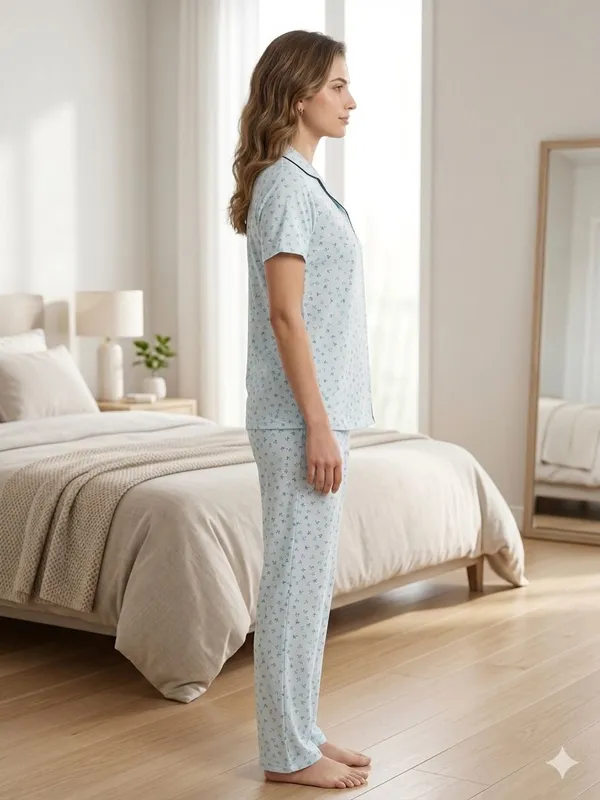 SKYBEN_Women_Printed_Sky_Blue_Shirt_And_Pyjama_set
