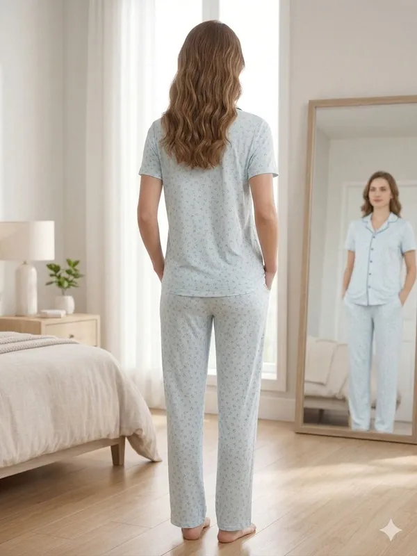 SKYBEN_Women_Printed_Sky_Blue_Shirt_And_Pyjama_set