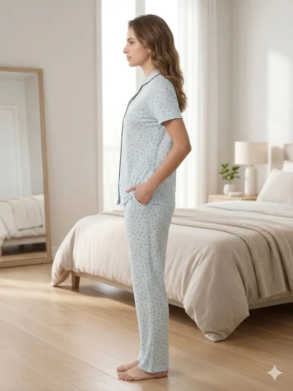 SKYBEN_Women_Printed_Sky_Blue_Shirt_And_Pyjama_set