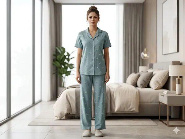 SKYBEN_Women_Printed_Sage_Green_Shirt_And_Pyjama_set