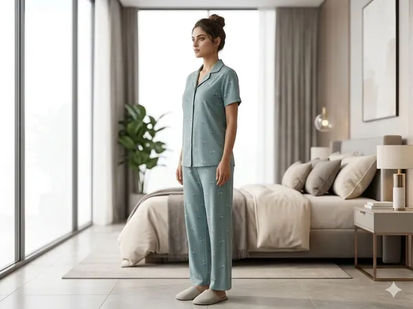 SKYBEN_Women_Printed_Sage_Green_Shirt_And_Pyjama_set