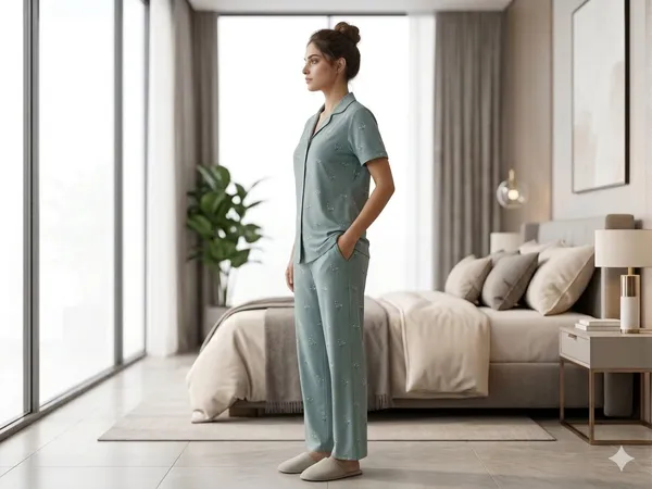SKYBEN_Women_Printed_Sage_Green_Shirt_And_Pyjama_set