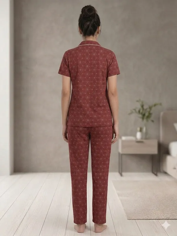 SKYBEN_Women_Printed_Maroon_Shirt_And_Pyjama_set