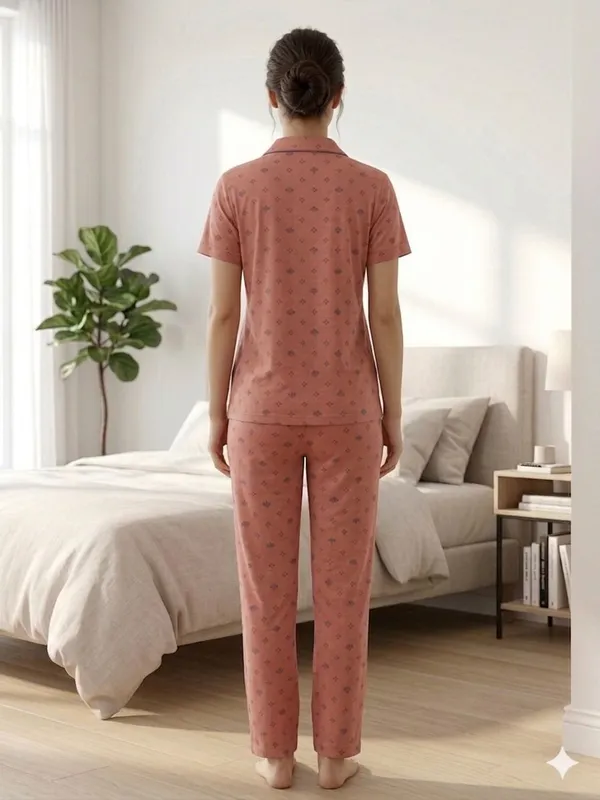 SKYBEN_Women_Printed_Peach_Shirt_And_Pyjama_set
