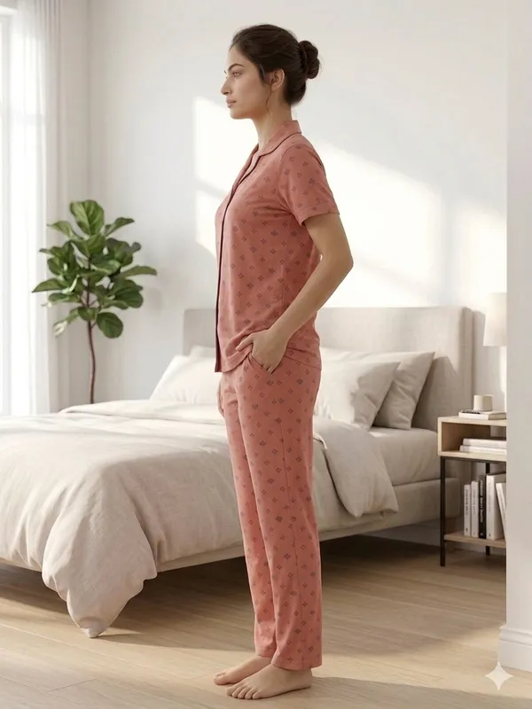 SKYBEN_Women_Printed_Peach_Shirt_And_Pyjama_set