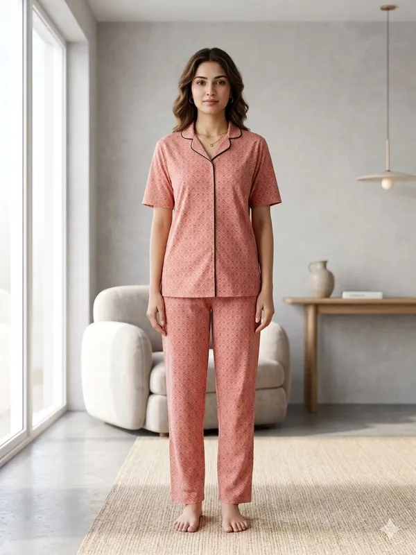 SKYBEN_Women_Printed_Peach_Shirt_And_Pyjama_set