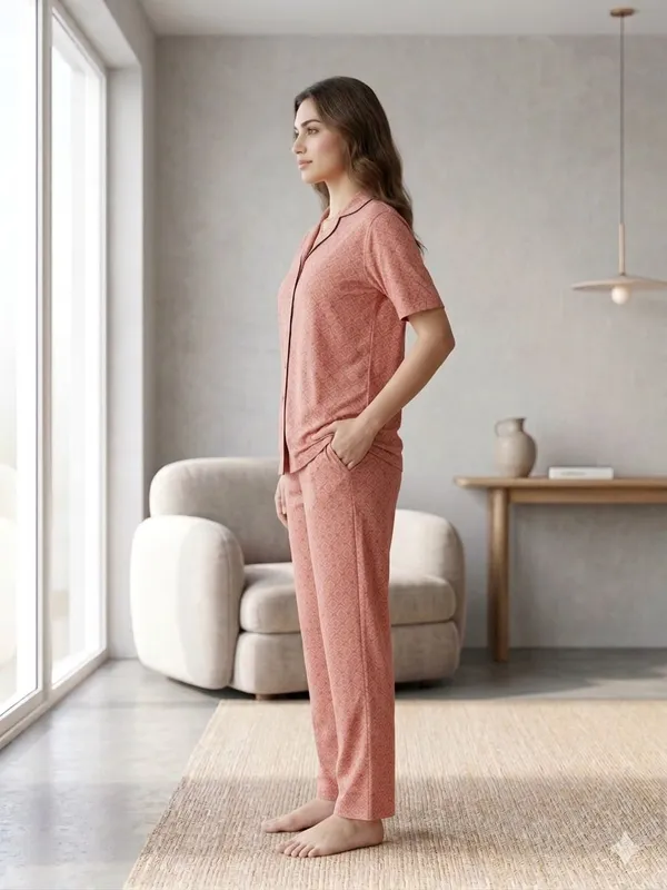 SKYBEN_Women_Printed_Peach_Shirt_And_Pyjama_set