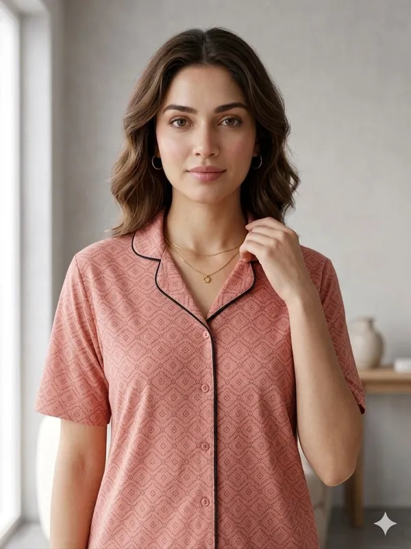 SKYBEN_Women_Printed_Peach_Shirt_And_Pyjama_set