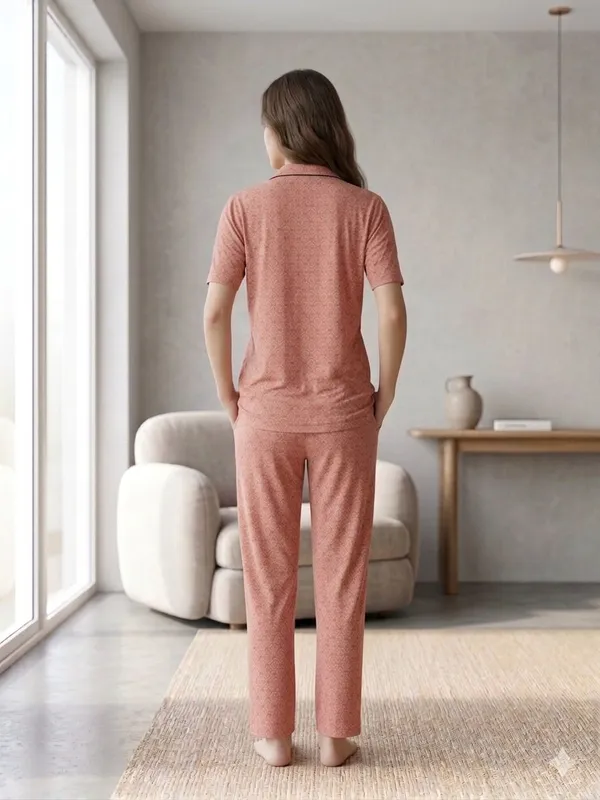 SKYBEN_Women_Printed_Peach_Shirt_And_Pyjama_set