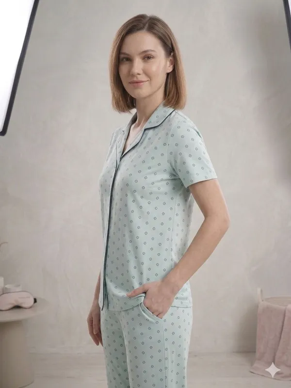 SKYBEN_Women_Printed_Sky_Blue_Shirt_And_Pyjama_set