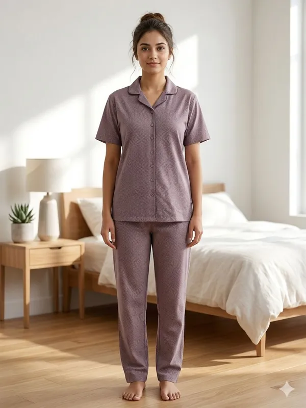 SKYBEN_Women_Printed_Mauve_Shirt_And_Pyjama_set