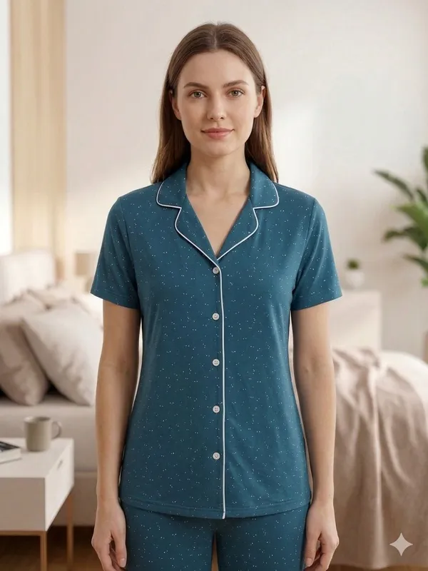 SKYBEN_Women_Printed_Teal_Blue_Shirt_And_Pyjama_set