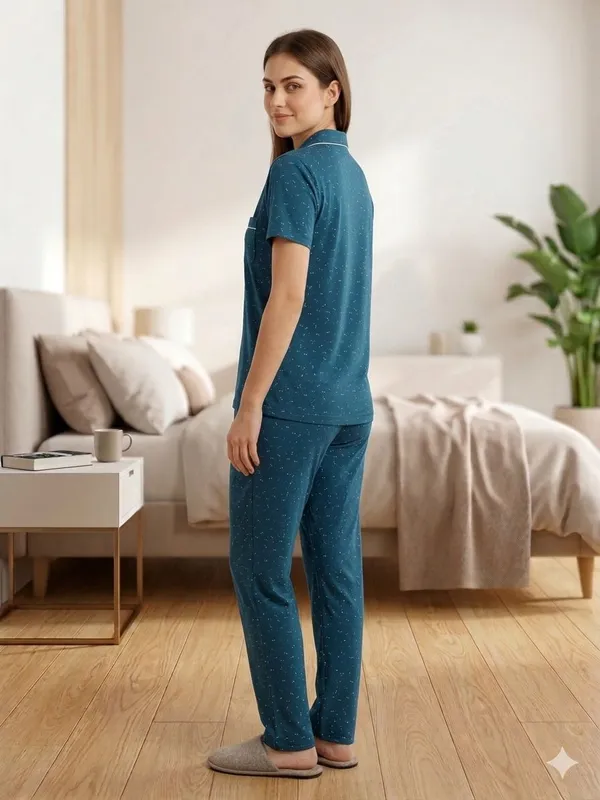 SKYBEN_Women_Printed_Teal_Blue_Shirt_And_Pyjama_set