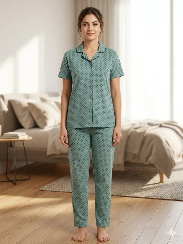 SKYBEN_Women_Printed_Sage_Green_Shirt_And_Pyjama_set