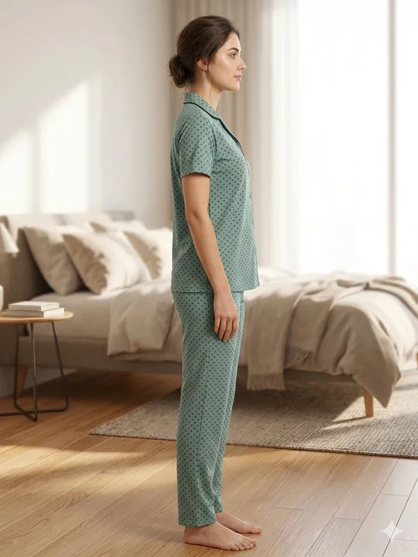 SKYBEN_Women_Printed_Sage_Green_Shirt_And_Pyjama_set