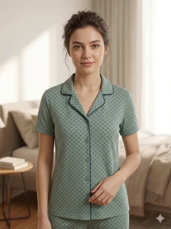 SKYBEN_Women_Printed_Sage_Green_Shirt_And_Pyjama_set