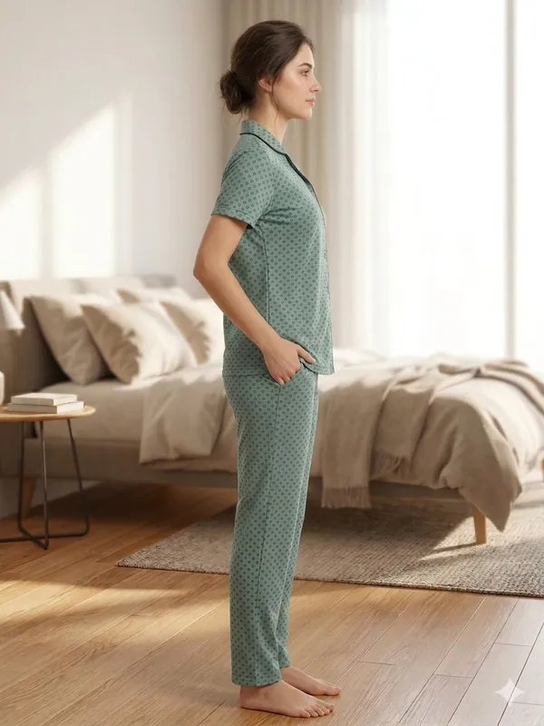 SKYBEN_Women_Printed_Sage_Green_Shirt_And_Pyjama_set