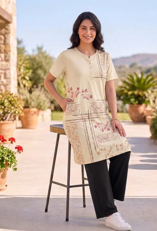 SKYBEN_Women_Printed_Beige_And_Black_Top_And_Pyjama_Set
