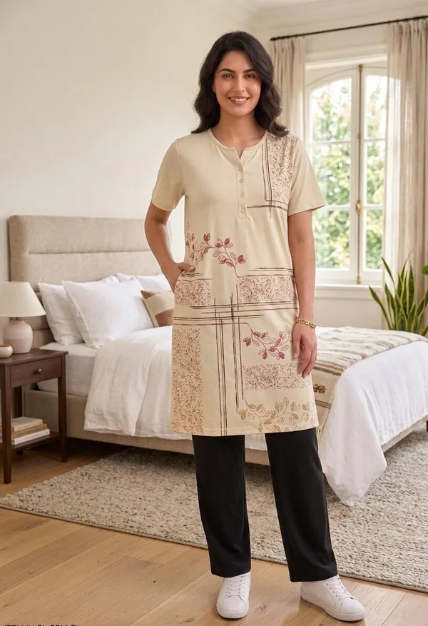 SKYBEN_Women_Printed_Beige_And_Black_Top_And_Pyjama_Set
