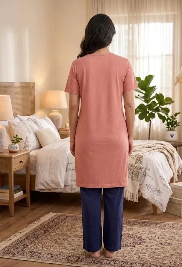 SKYBEN_Women_Printed_Peach_And_Navy_Blue_Top_And_Pyjama_Set