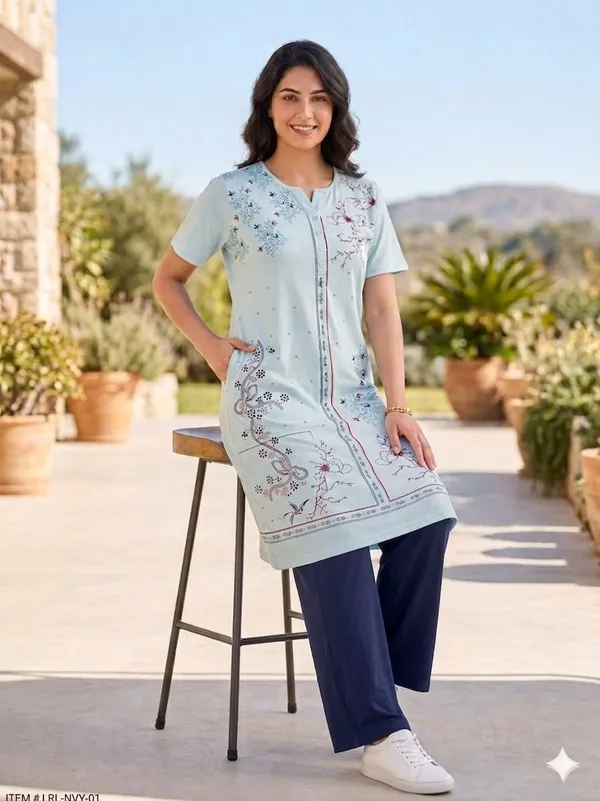 SKYBEN_Women_Printed_Light_Blue_And_Navy_Blue_Top_And_Pyjama_Set