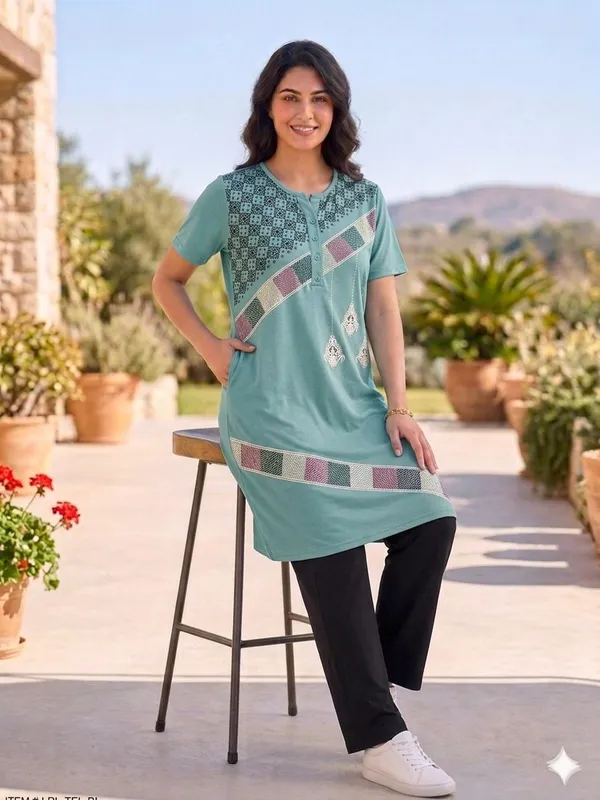 SKYBEN_Women_Printed_Mint_Green_And_Black_Top_And_Pyjama_Set