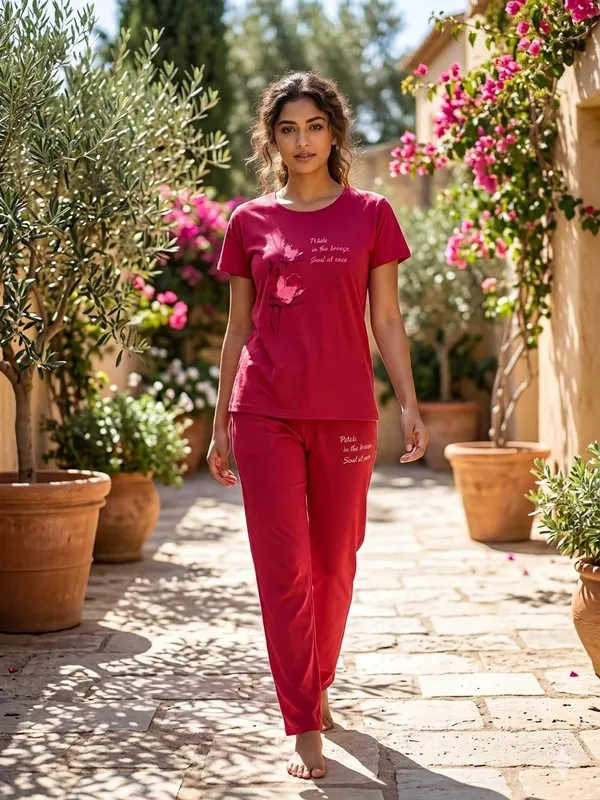 SKYBEN_Women_Printed,_Graphic_Print_Red_Top_And_Pyjama_Set
